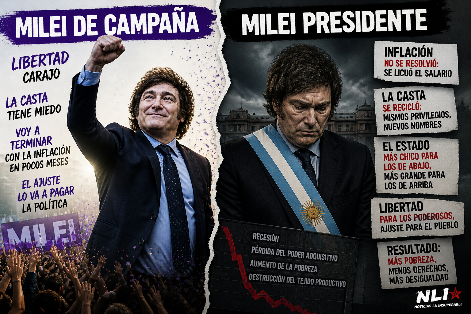 De las promesas al ajuste: dos años y medio de Milei y un modelo que hizo exactamente lo contrario de lo que prometía
