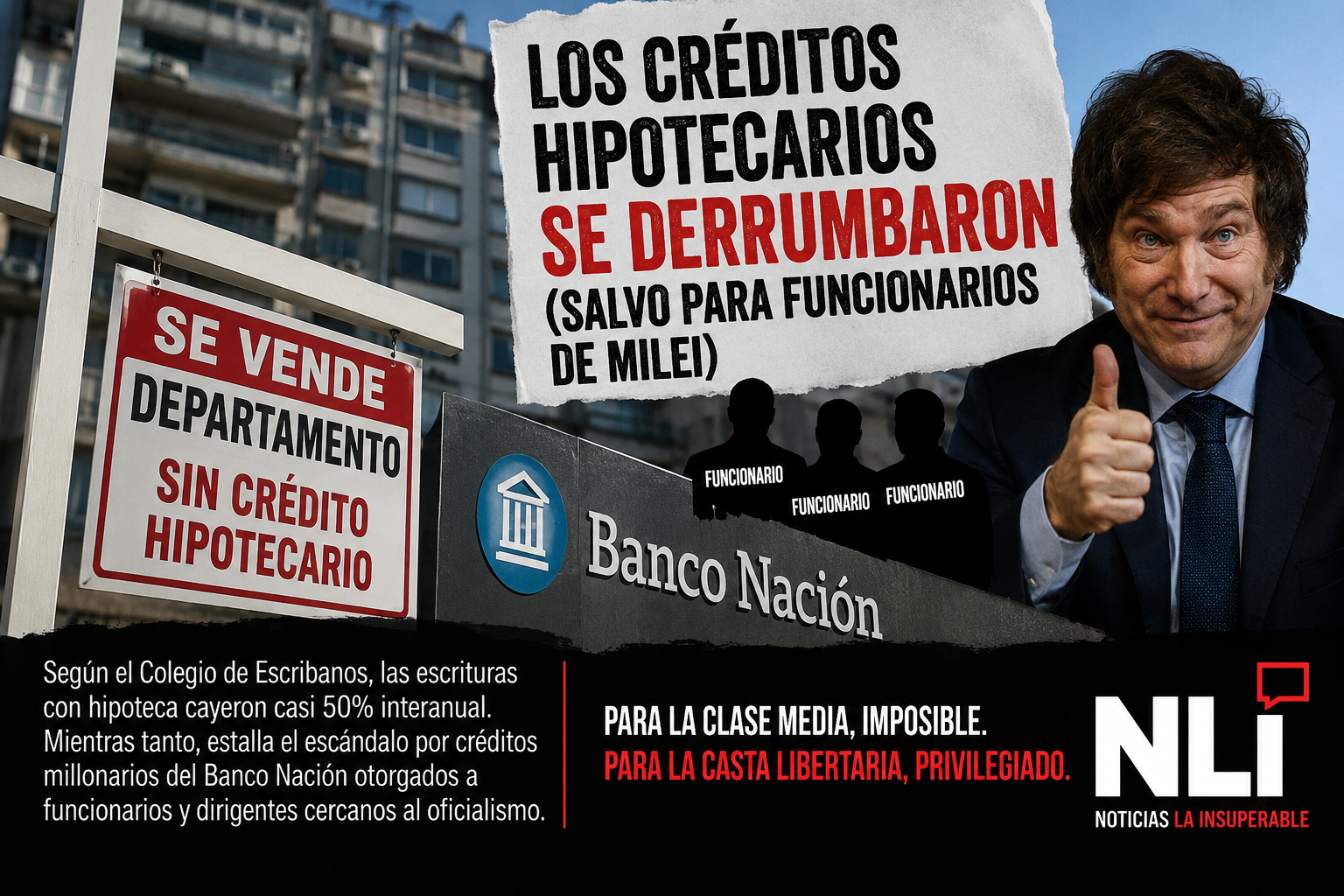 Según el Colegio de Escribanos se derrumbaron los créditos hipotecarios (salvo para funcionarios de Milei)