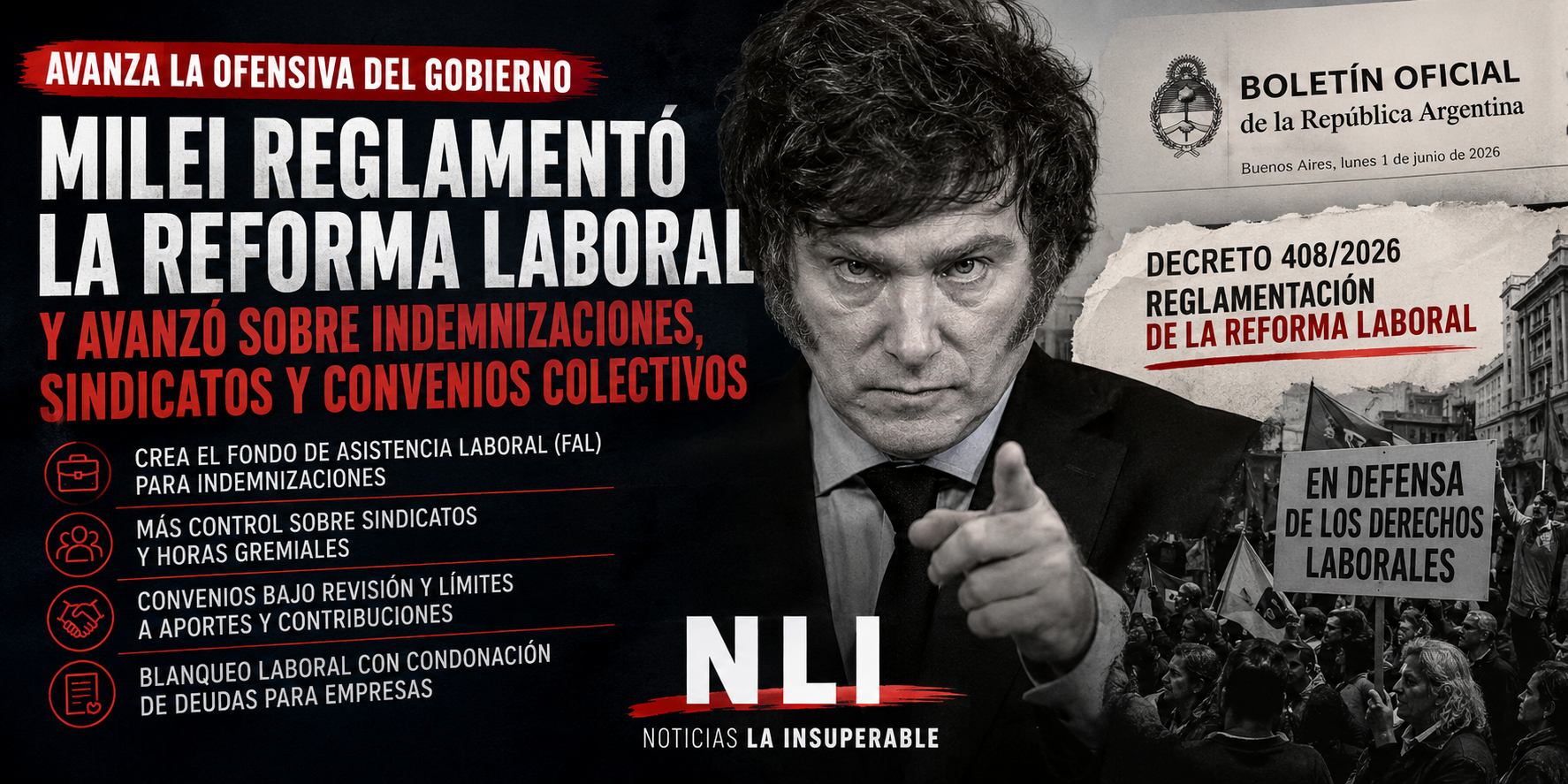 Milei reglamentó la reforma laboral y avanzó sobre indemnizaciones, sindicatos y convenios colectivos
