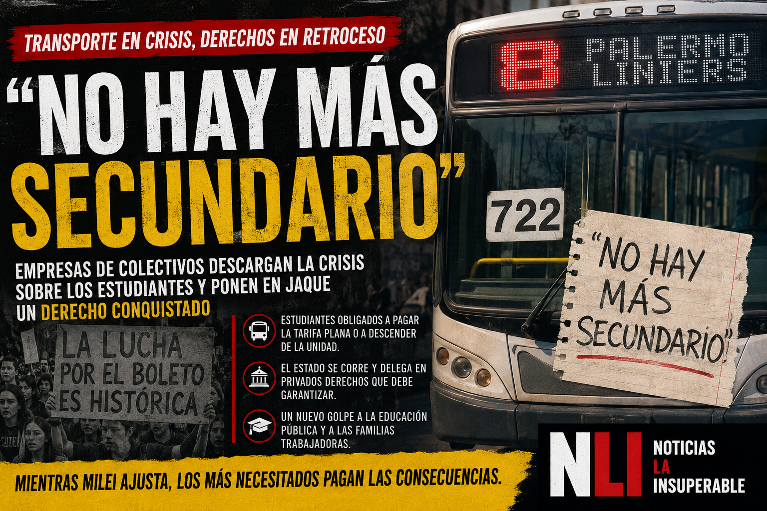 «No hay más secundario»: empresas de colectivos descargan la crisis sobre los estudiantes y ponen en jaque un derecho conquistado