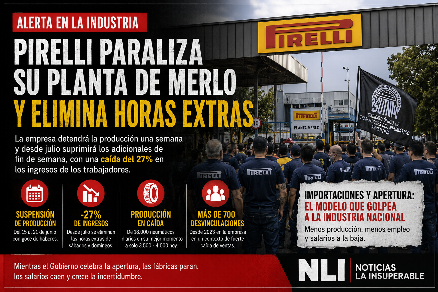 Pirelli frena en Merlo y enciende una nueva alarma industrial: suspensiones, recorte salarial y temor por el empleo
