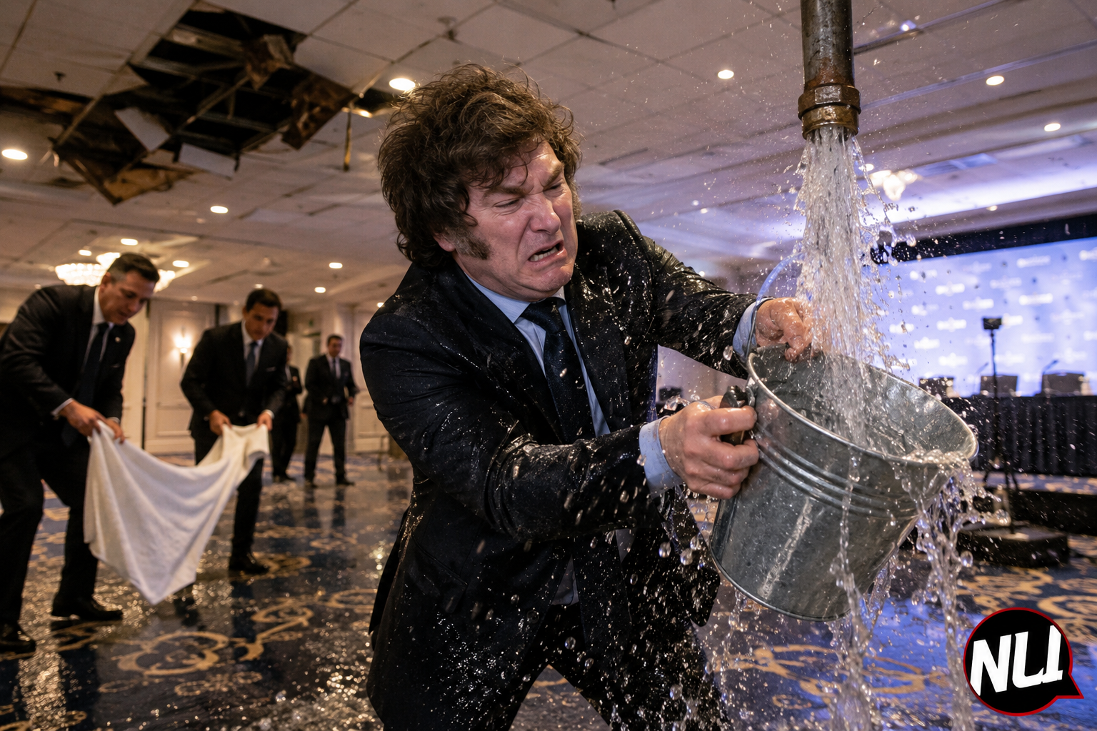 Vientos de cambio… y agua: se inunda el Hotel Sheraton donde Milei cerrará el foro libertario