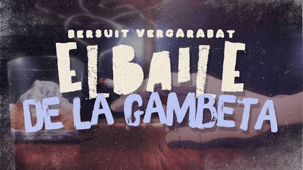 Texto de la portada de la canción 'El baile de la gambeta' de Bersuit Vergarabat, con imágenes de fondo de bebidas y un ambiente festivo.