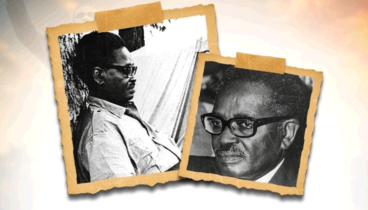 Dos fotografías en blanco y negro de un hombre con gafas. A la izquierda, está de perfil, sentado, con una camisa clara. A la derecha, mira de frente con una expresión seria.