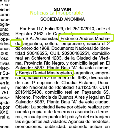 Documento con información sobre la constitución de la sociedad anónima SO VAIN, incluyendo los nombres de los accionistas y datos personales como fechas de nacimiento y domicilios.